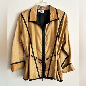Vintage Neil’s Women’s Gold & Black Linen Silk Tie Waist Evening Jacket Large